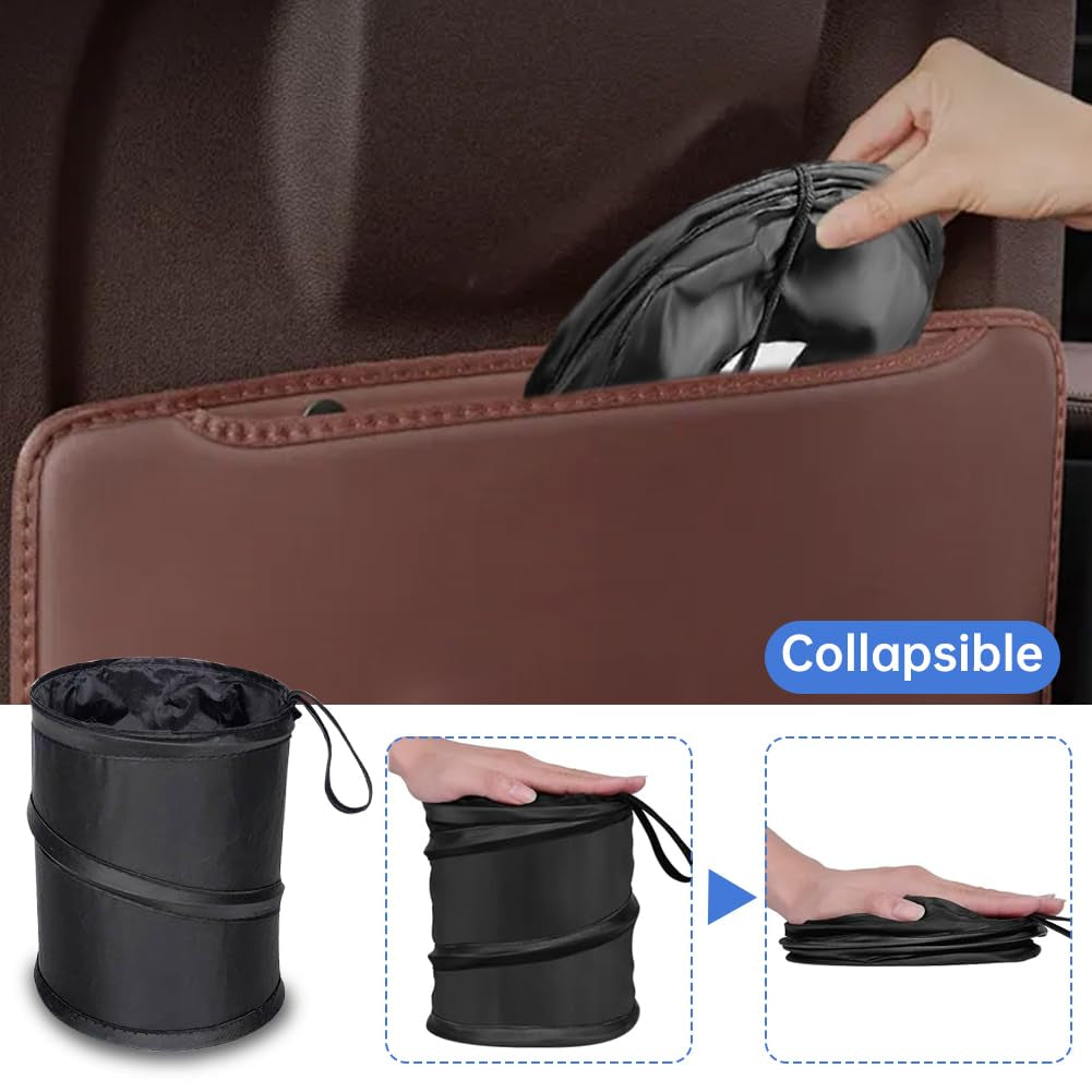 2PCS Car Trash Can - Mini Collapsible Pop-Up Car Garbage Can | Waterproof Hanging Car Trash Bag W/Elastic Band,Portable Garbage Bin for Car/Home,Travel