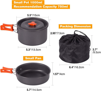 6/10/11/12/14/15/19 PCS Camping Cookware Mess Kit Camping Gear Campfire Utensils Lightweight Stackable Pot Pan Bowls Soup Spoon with Storage Bag for Camping, Backpacking, Outdoor Cooking