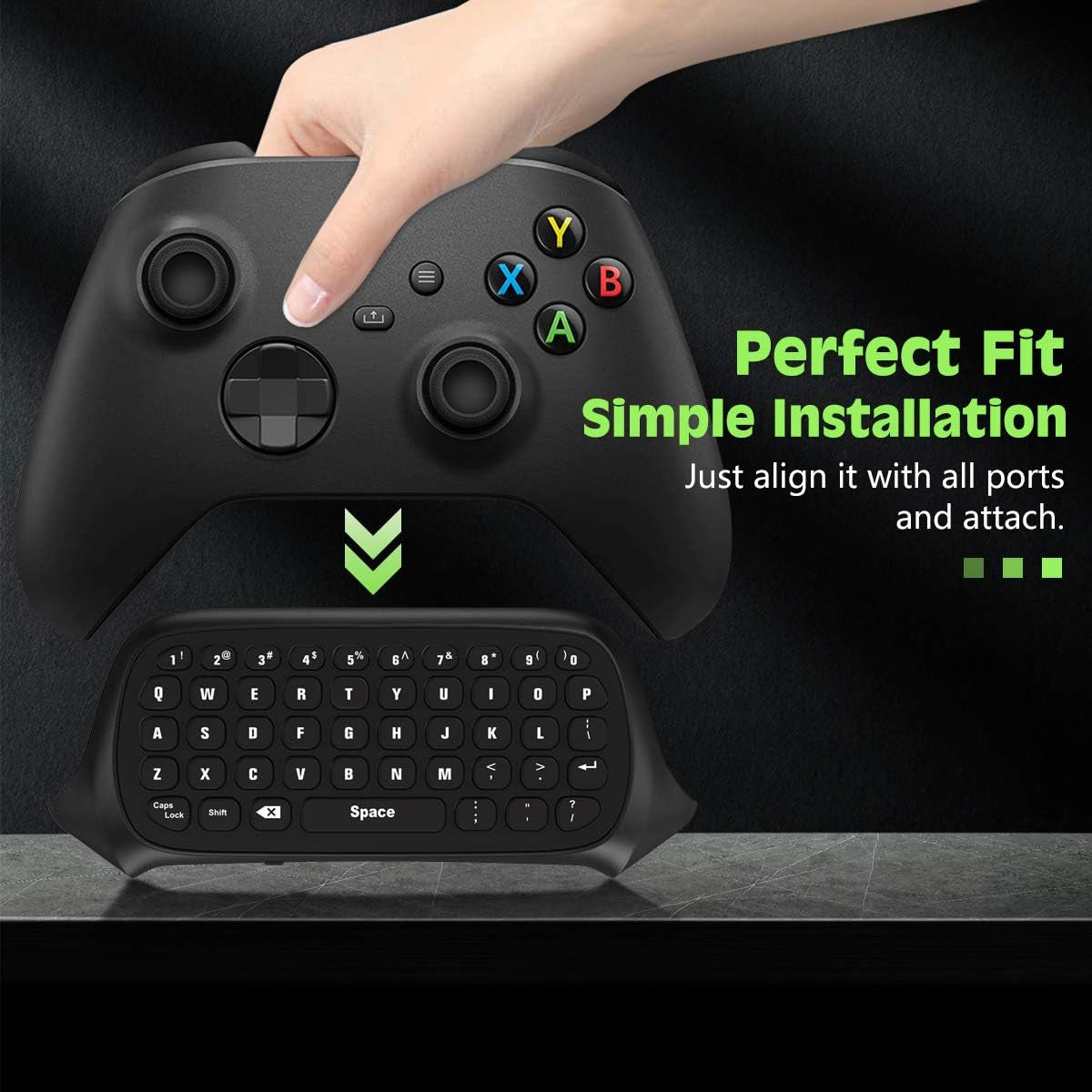 Green Backlight Keyboard for Xbox Gaming Controller, Black | Wireless Chatpad Keypad, Built-In 3.5Mm Audio Jack & 2.4G Receiver, for Xbox Series X/S Accessories