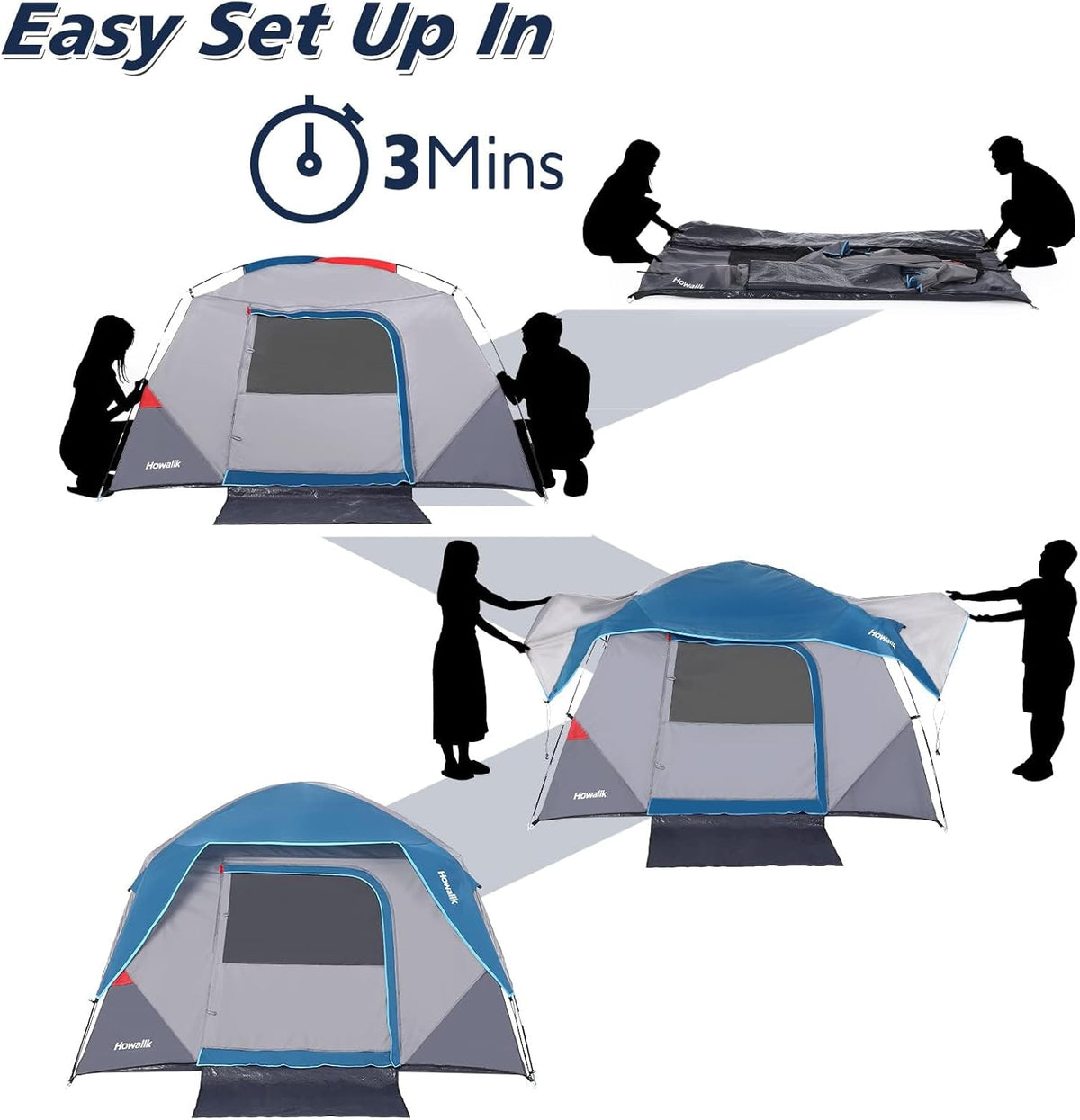 Camping Tent, Tent for Camping, Easy Set up Camping Tent for 4 Person Outdoor Traveling, Light Blue