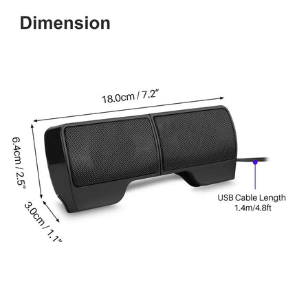 Computer Speakers for Laptop, Mini Clip-On Stereo Sound Bar USB Powered PC Speaker with Surround Bass, Volume Control, 3.5Mm Aux Wired Speaker for Desktop Monitor Notebook Tablets Smartphone