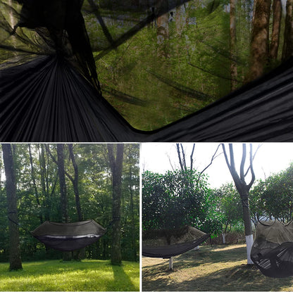 Camping Hammock - Camping Essentials, Double Hammock with Bug Net, Camping Gear Hammock for Outside, Hiking, and Travel (Gray)