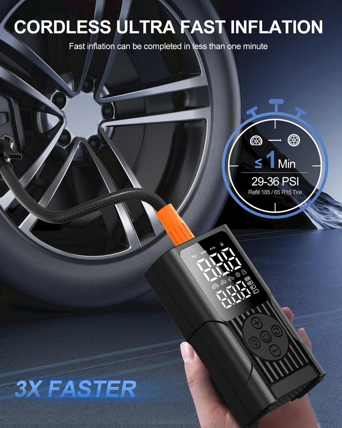 Tire Inflator Portable Air Compressor,180Psi & 20000Mah Cordless Car Air Pump