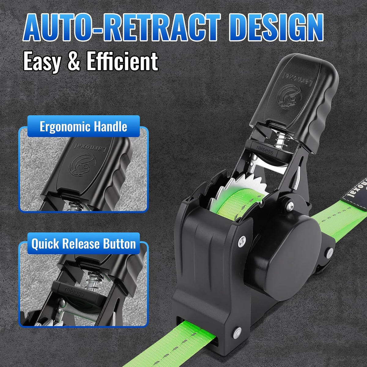 Retractable Ratchet Straps 4 Pack-1,500 Lbs Break Strength, Green | 1 in X 10 Ft Heavy Duty Retractable Ratchet Tie down Straps with S Hooks Set for Truck, Cargo Van, Trailer, Motorcycle