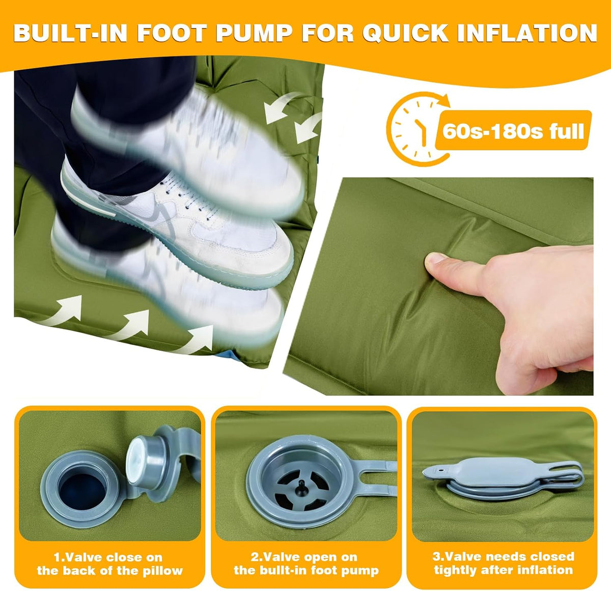 Ultralight Sleeping Pad for Camping, Camping Mat with Pillow | Built-In Foot Pump Inflatable Sleeping Pads Compact for Camping Backpacking Hiking Traveling Tent, Single, Green