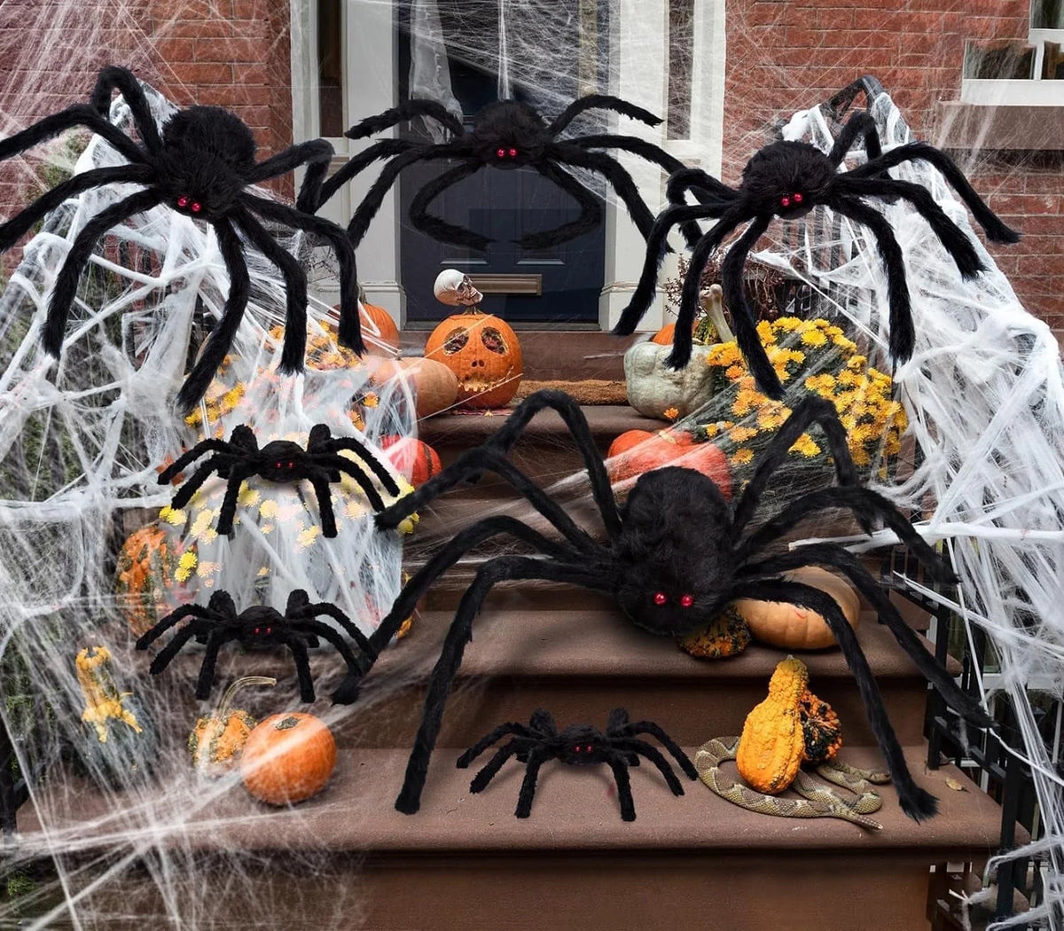 Halloween Spider Decorations, 7 Pack Scary Spider Props Cobwebs Halloween Outdoor Indoor Party Yard Decor