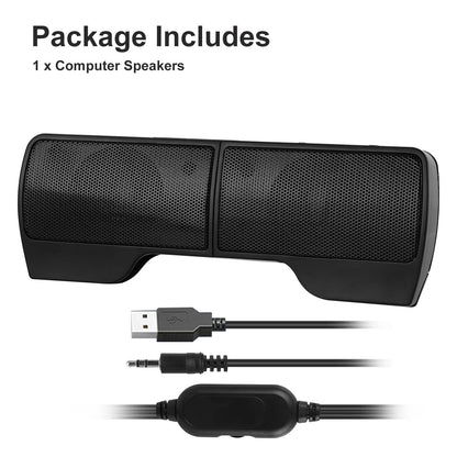 Computer Speakers for Laptop, Mini Clip-On Stereo Sound Bar USB Powered PC Speaker with Surround Bass, Volume Control, 3.5Mm Aux Wired Speaker for Desktop Monitor Notebook Tablets Smartphone