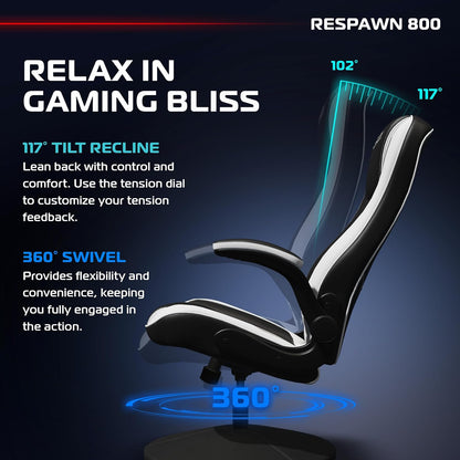 800 Console Rocker Gaming Chair, Swivel Seat with Lumbar Support | 360° Swivel Rocker Gaming Chair with Lumbar Support, Flip-Up Arms and Stable Base for Console Gaming or Reading.