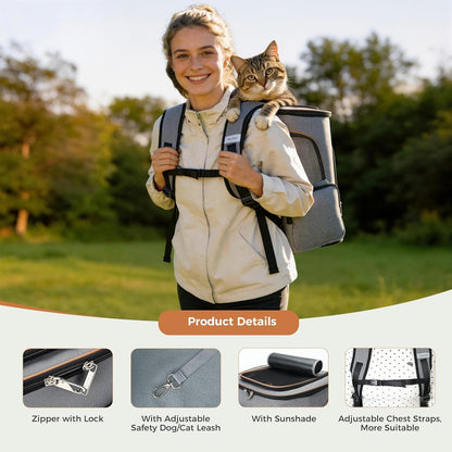 Large Cat Backpack Expandable Pet Carrier Backpack,  Dog Backpack Carrier for Small Dogs and Medium Cats, Grey