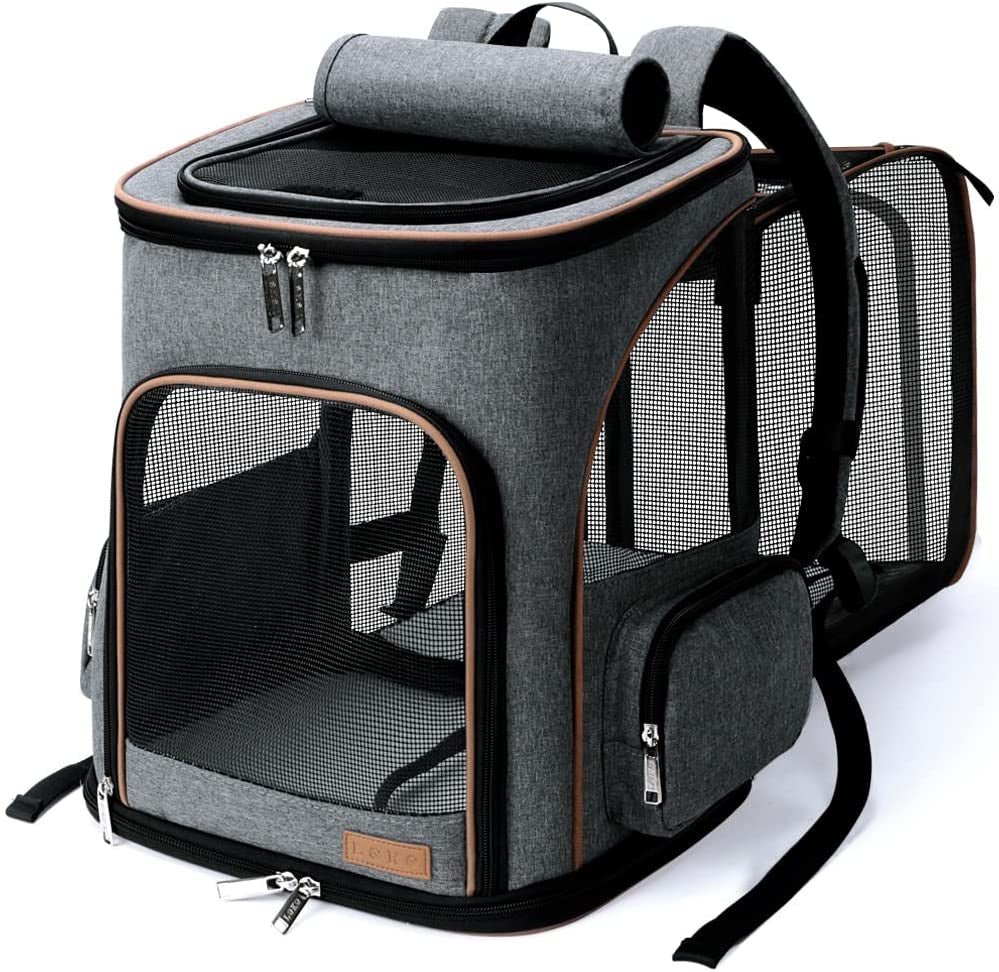 Large Cat Backpack Expandable Pet Carrier Backpack,  Dog Backpack Carrier for Small Dogs and Medium Cats, Grey