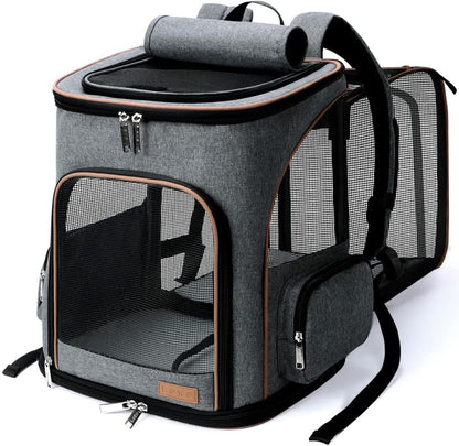 Large Cat Backpack Expandable Pet Carrier Backpack,  Dog Backpack Carrier for Small Dogs and Medium Cats, Grey