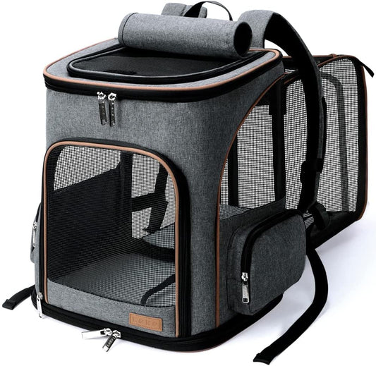 Large Cat Backpack Expandable Pet Carrier Backpack,  Dog Backpack Carrier for Small Dogs and Medium Cats, Grey