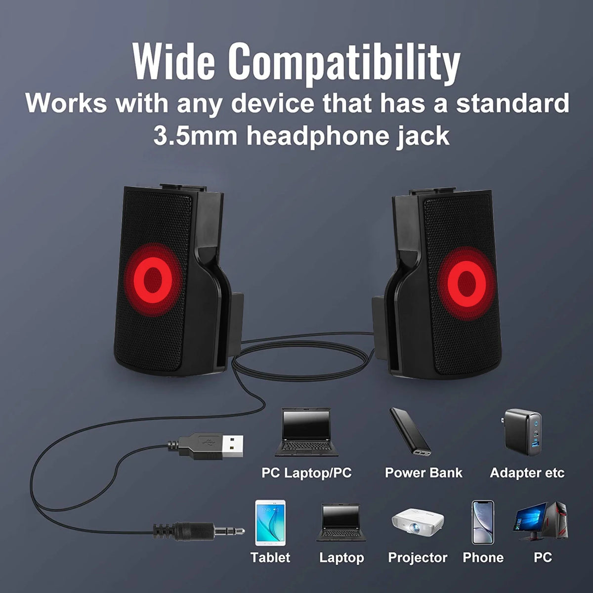 Computer Speakers for Laptop, Mini Clip-On Stereo Sound Bar USB Powered PC Speaker with Surround Bass, Volume Control, 3.5Mm Aux Wired Speaker for Desktop Monitor Notebook Tablets Smartphone