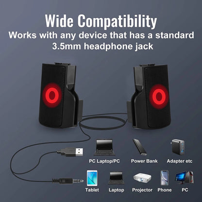 Computer Speakers for Laptop, Mini Clip-On Stereo Sound Bar USB Powered PC Speaker with Surround Bass, Volume Control, 3.5Mm Aux Wired Speaker for Desktop Monitor Notebook Tablets Smartphone