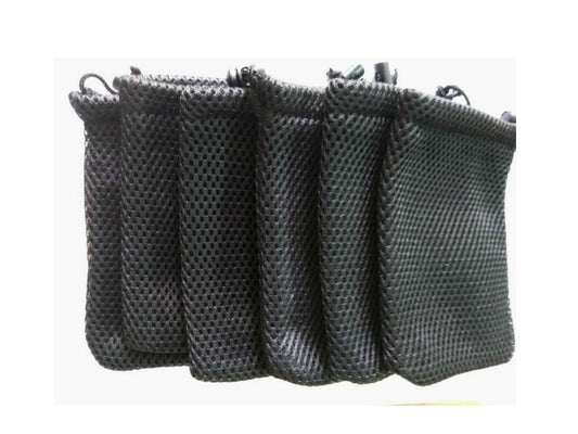 6 Pcs Black Cell Phone or MP3 Nylon Mesh Drawstring Pouch Bags | for Cell Phone or MP3