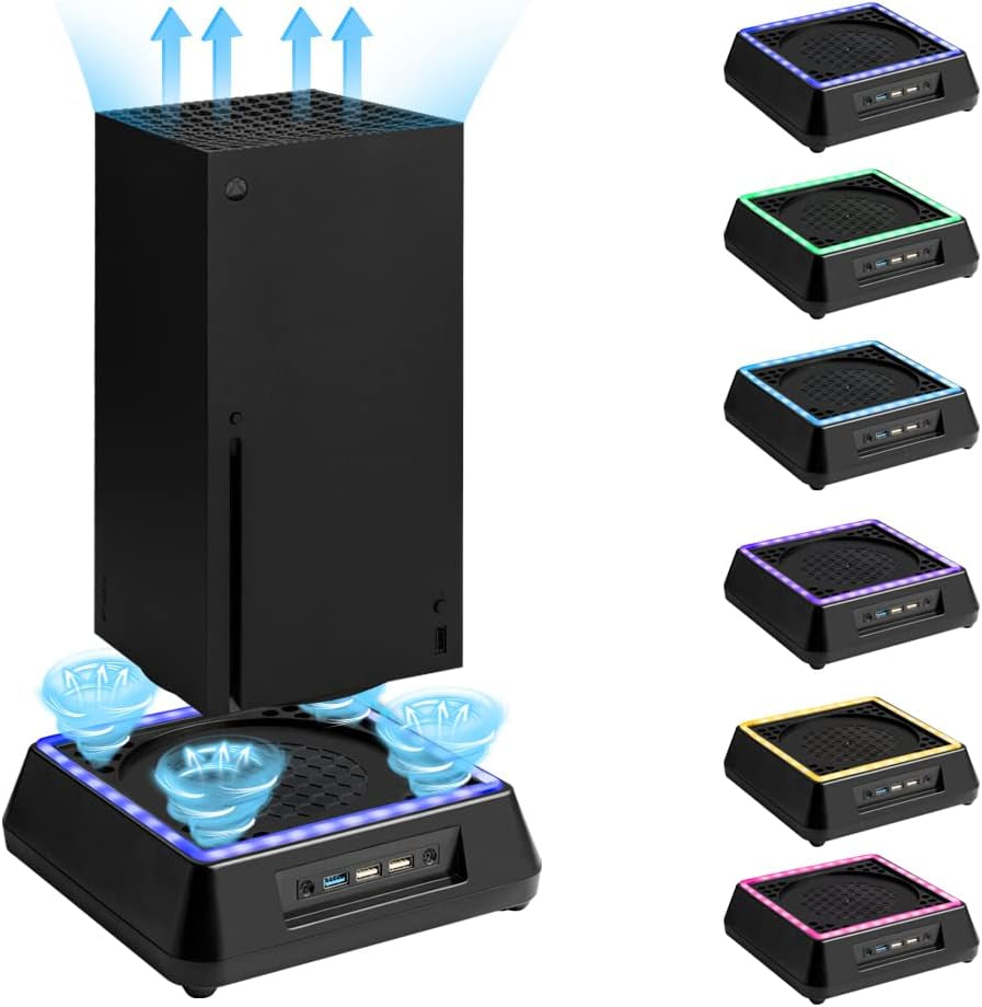 Cooling Fan for Xbox Series X, Xbox Series X Cooling Fan with 3 Levels Adjustable Speed Cooling Fan System, Low Noise, Extra 3 USB Port, Xbox Series X Cooling Station with 6 Colors RGB LED Light