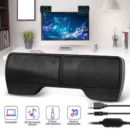 Computer Speakers for Laptop, Mini Clip-On Stereo Sound Bar USB Powered PC Speaker with Surround Bass, Volume Control, 3.5Mm Aux Wired Speaker for Desktop Monitor Notebook Tablets Smartphone
