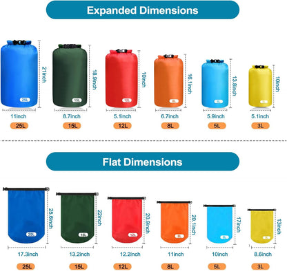 6PCS Dry Bags Waterproof, Lightweight Dry Bags for Kayaking Waterproof，Outdoor Waterproof Bag for Kayaking Hiking Boating Camping