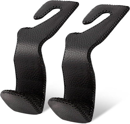 Car Headrest Hooks, 2 Pack Leather Car Purse Holder, Car Back Seat Organizer for Purse Coats Umbrellas Groceries