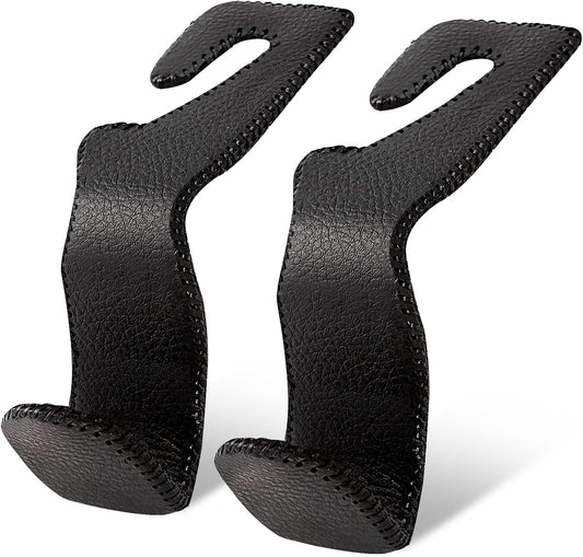 Car Headrest Hooks, 2 Pack Leather Car Purse Holder, Car Back Seat Organizer for Purse Coats Umbrellas Groceries