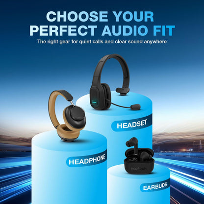 Trucker Bluetooth Headset with Microphone - Wireless Headset with Mic and Noise Canceling Technology, Adjustable Headband, for Truck Drivers, Home Office, Work and Driving