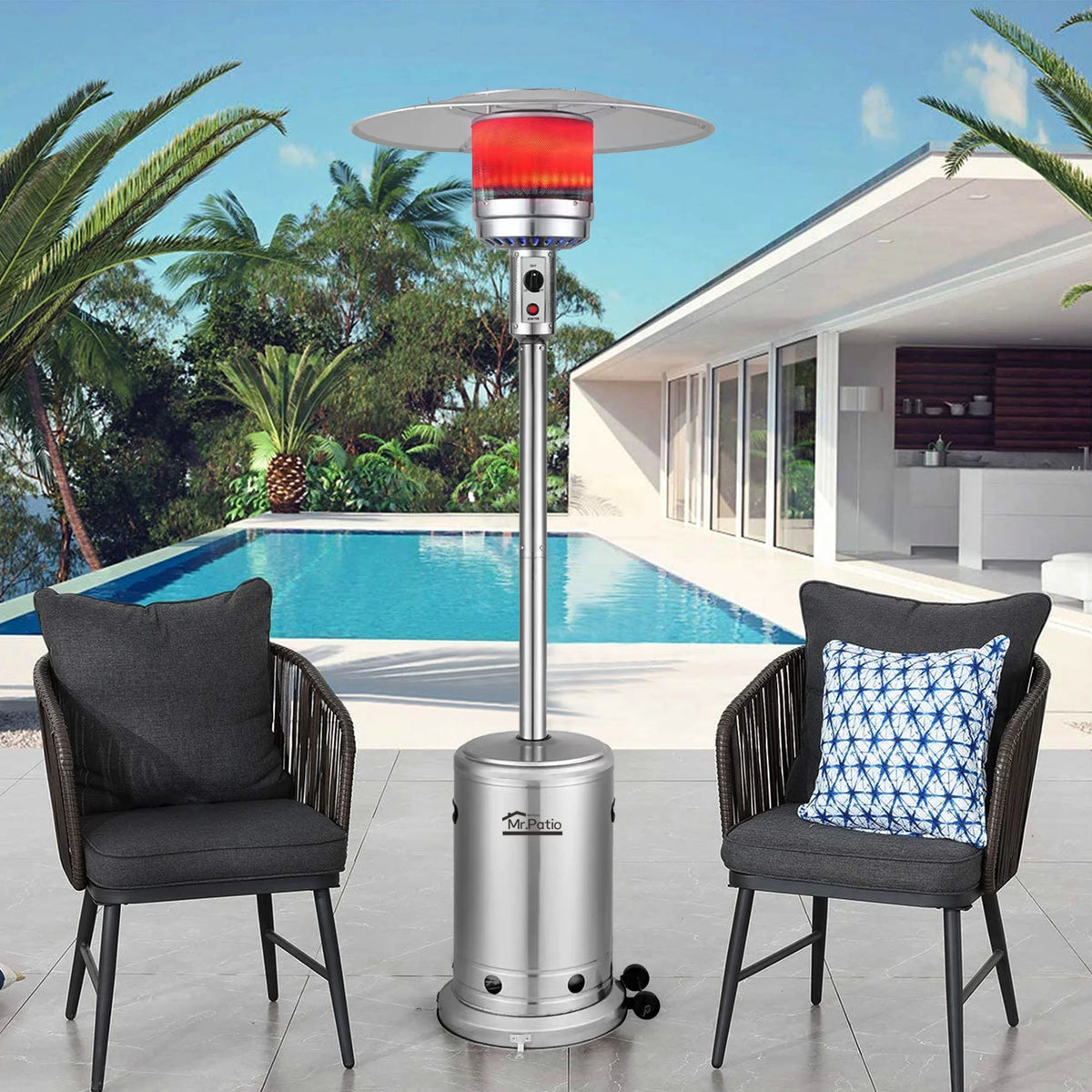 48,000 BTU Propane Patio Heater for Outdoor Use, round Table Outdoor Heater with Double-Layer Stainless Steel Burner, Wheels & Safety Shut-Off