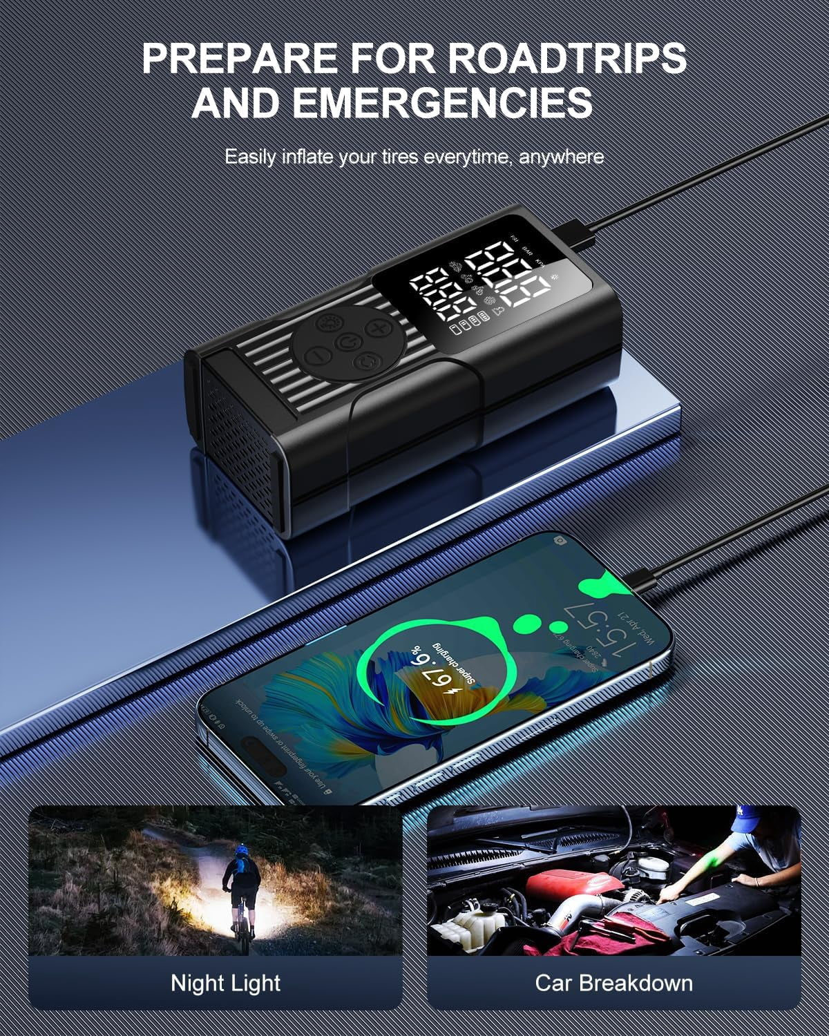 Tire Inflator Portable Air Compressor,180Psi & 20000Mah Cordless Car Air Pump