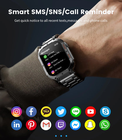 Outdoor Sports Fitness Smartwatch for Men 1.96 Inch Screen Bluetooth Calling Waterproof Watches Blood Oxygen Reloj Hombre