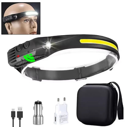 USB Rechargeable LED Sensor Headlamp COB Headlight Head Torch Work Light Waterproof Headlamp for Fishing Camping Lantern