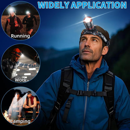 Headlamp Rechargeable 90000 Lumens Ultra Bright Head Lamp Super Bright Hard Hat Light Zoomable IPX54 Headlight Camping Accessories 6 Modes Waterproof Headlight Camping Gear for Adults Cycling Running
