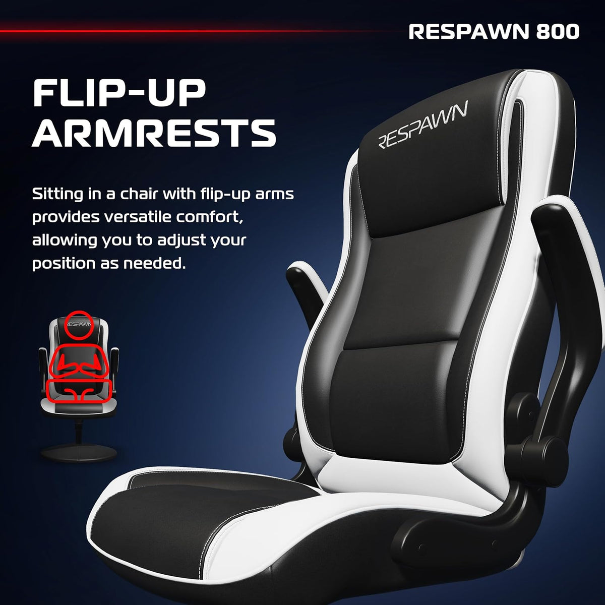 800 Console Rocker Gaming Chair, Swivel Seat with Lumbar Support | 360° Swivel Rocker Gaming Chair with Lumbar Support, Flip-Up Arms and Stable Base for Console Gaming or Reading.