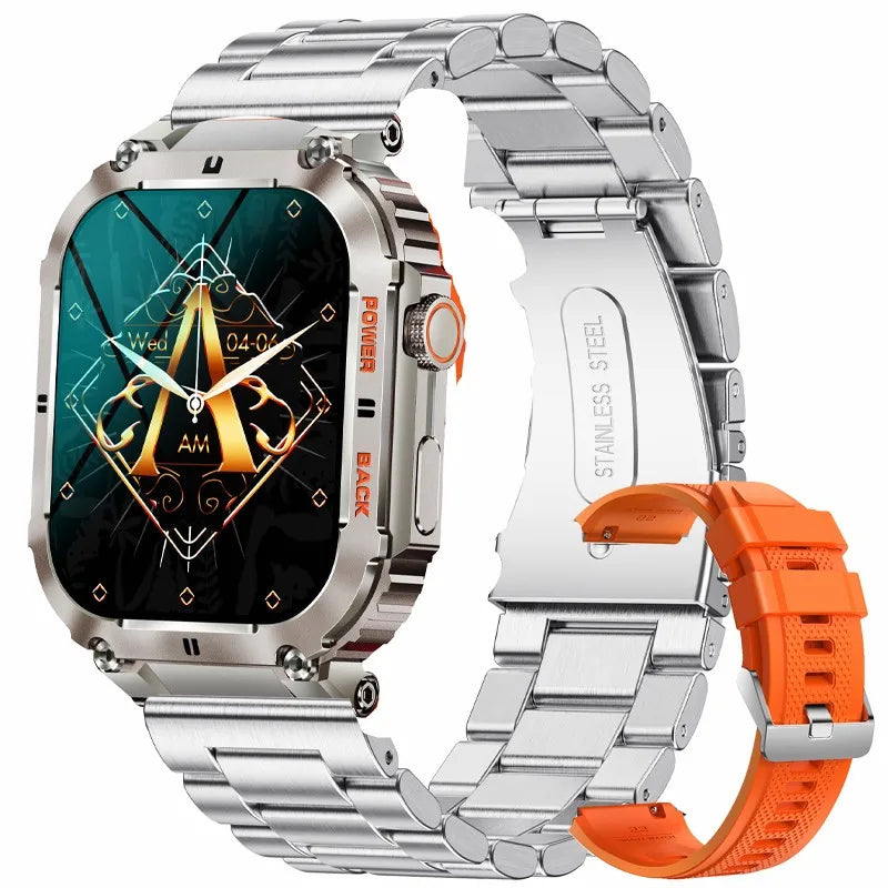Outdoor Sports Fitness Smartwatch for Men 1.96 Inch Screen Bluetooth Calling Waterproof Watches Blood Oxygen Reloj Hombre
