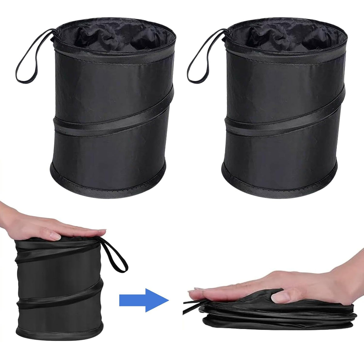 2PCS Car Trash Can - Mini Collapsible Pop-Up Car Garbage Can | Waterproof Hanging Car Trash Bag W/Elastic Band,Portable Garbage Bin for Car/Home,Travel