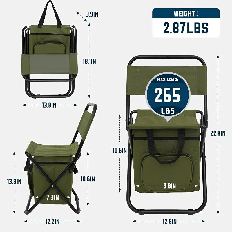 Green Large Portable Folding Camping Chair,Aluminum Alloy Bracket， Lightweight Backrest with Storage Bag, Heavy Duty Load Bearing Outdoor Seat for Camping, Hunting, Fishing, Hiking, Beach