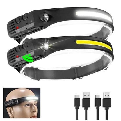 USB Rechargeable LED Sensor Headlamp COB Headlight Head Torch Work Light Waterproof Headlamp for Fishing Camping Lantern