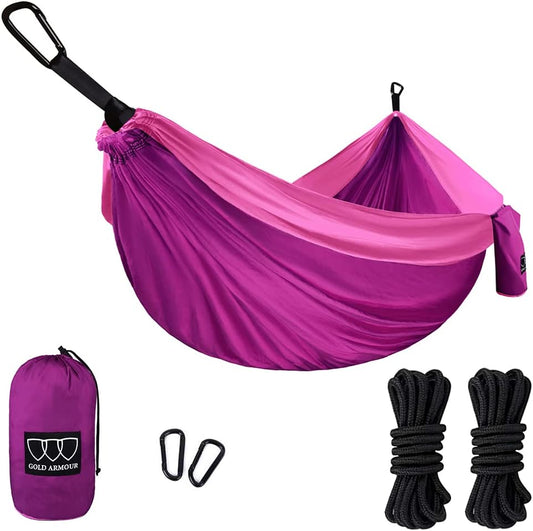 Camping Hammock, Double Hammock with Ropes, USA Brand Lightweight Portable Mens Womens Kids, Camping Accessories Gear (Fuchsia and Pink, 2 Person)