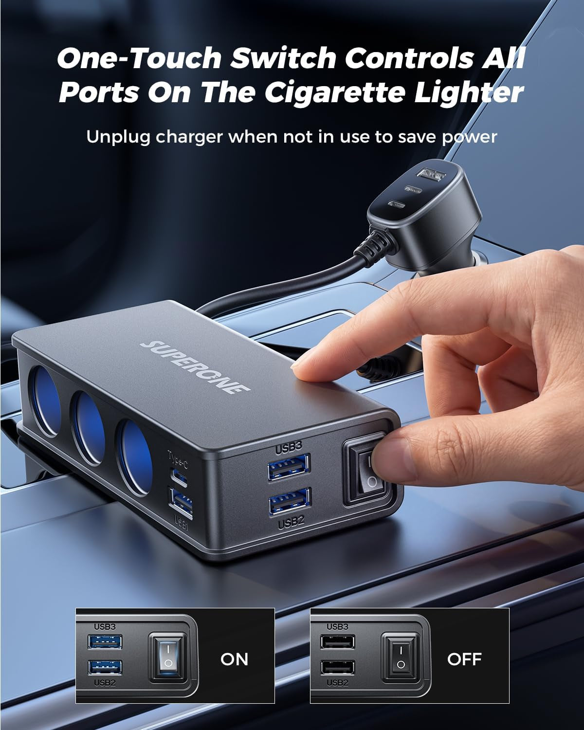10 in 1 Cigarette Lighter Splitter,  3-Socket Adapter with 7 Ports | PD45W USB-C Fast Charging, Cigarette Lighter Adapter, 12V/24V USB C Car Charger Splitter, for Truck SUV RV Laptop Iphone GPS