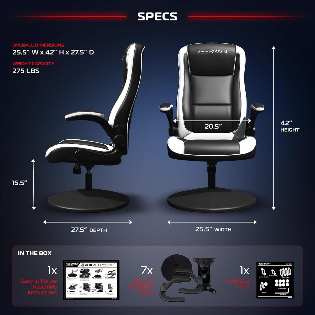 800 Console Rocker Gaming Chair, Swivel Seat with Lumbar Support | 360° Swivel Rocker Gaming Chair with Lumbar Support, Flip-Up Arms and Stable Base for Console Gaming or Reading.