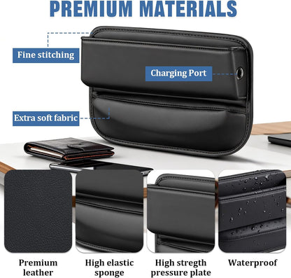 2 PCS Car Seat Gap Filler Organizer with Card Slots for Suv, Truck (Black) | Premium Leather Car Seat Gap Organizer Holder Women & Men, Cars Essentials for Phones, Cards, Keys