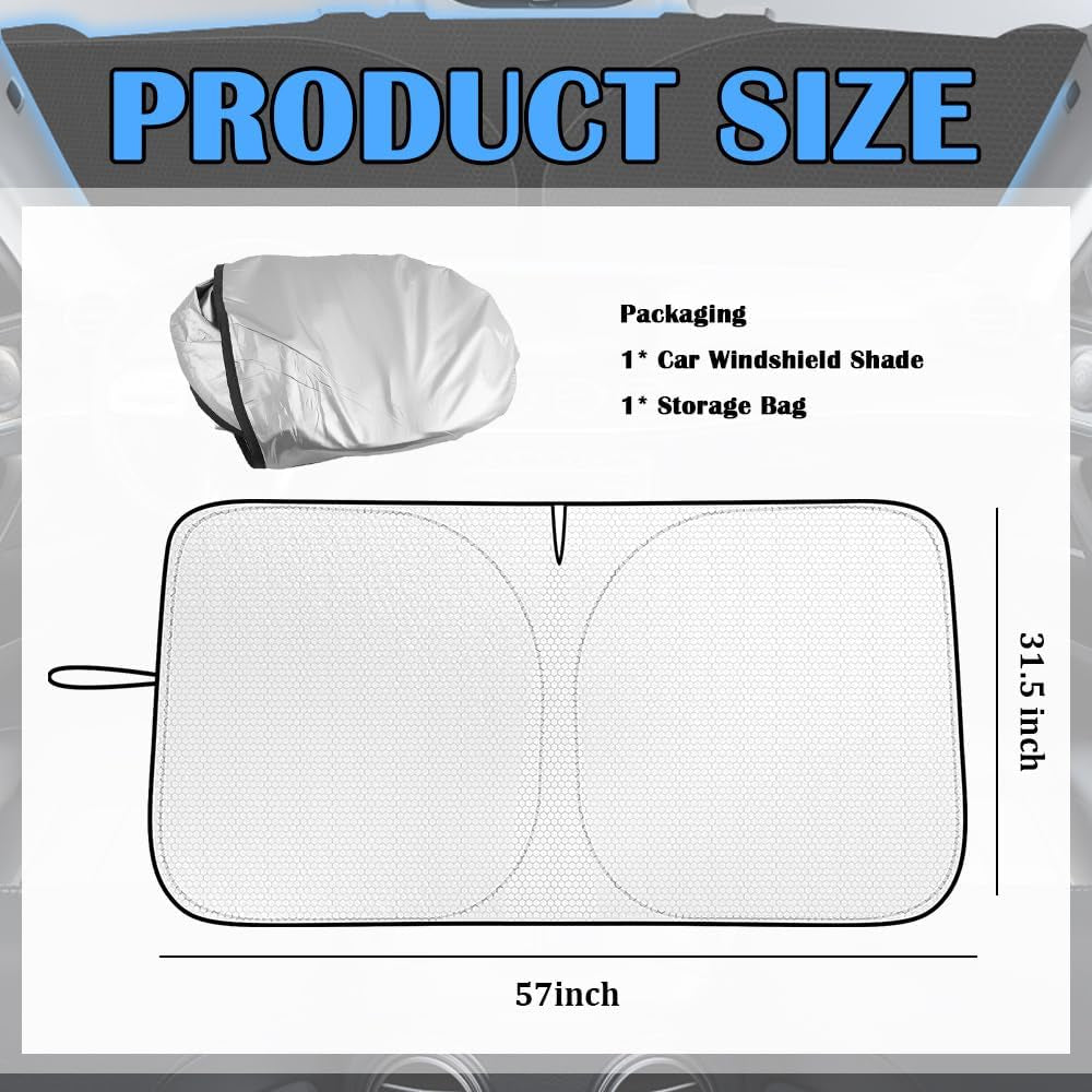 2026 Upgraded Thickened Car Windshield Sun Shade with Soccer Plaid Design,Foldable Sun Shade for Car Windshield with Storage Bag,57"X31.5" Portable Sunshade for Cars Windshields
