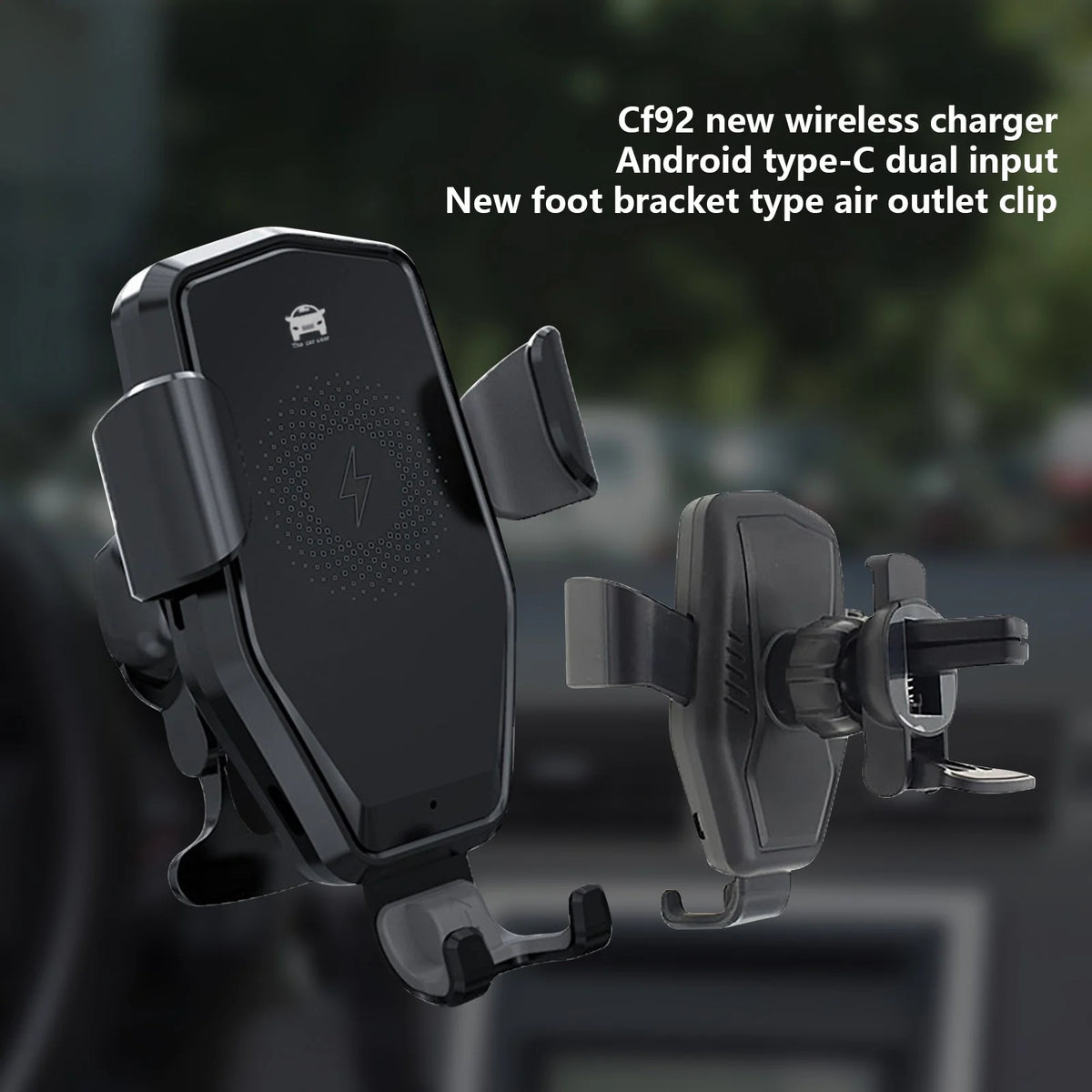 15W Fast Wireless Car Charger with Type-C Interface, Automatic Clamping Air Vent Phone Mount Holder, 360° Adjustable Rotation Car Navigation Charger for Iphone Samsung Android