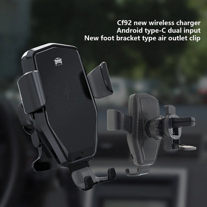 15W Fast Wireless Car Charger with Type-C Interface, Automatic Clamping Air Vent Phone Mount Holder, 360° Adjustable Rotation Car Navigation Charger for Iphone Samsung Android