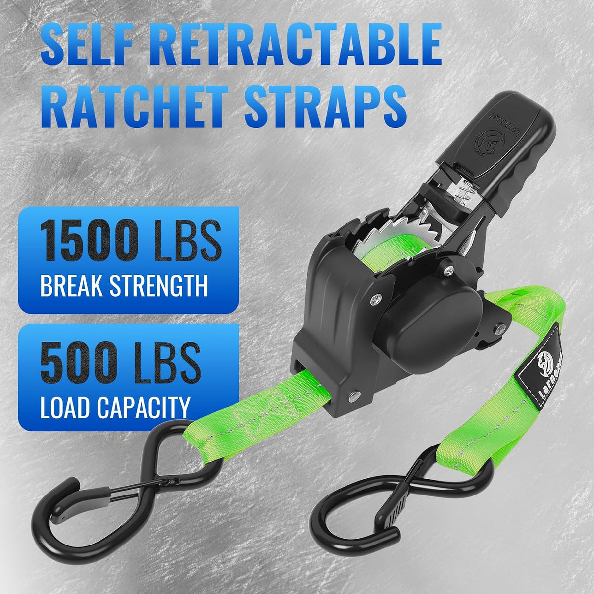 Retractable Ratchet Straps 4 Pack-1,500 Lbs Break Strength, Green | 1 in X 10 Ft Heavy Duty Retractable Ratchet Tie down Straps with S Hooks Set for Truck, Cargo Van, Trailer, Motorcycle