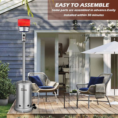 48,000 BTU Propane Patio Heater for Outdoor Use, round Table Outdoor Heater with Double-Layer Stainless Steel Burner, Wheels & Safety Shut-Off