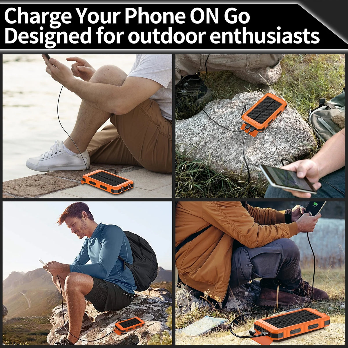 2-Pack Solar Power Bank, 10000Mah Waterproof Portable Charger with Dual USB, Flashlight & Compass for Outdoor Camping