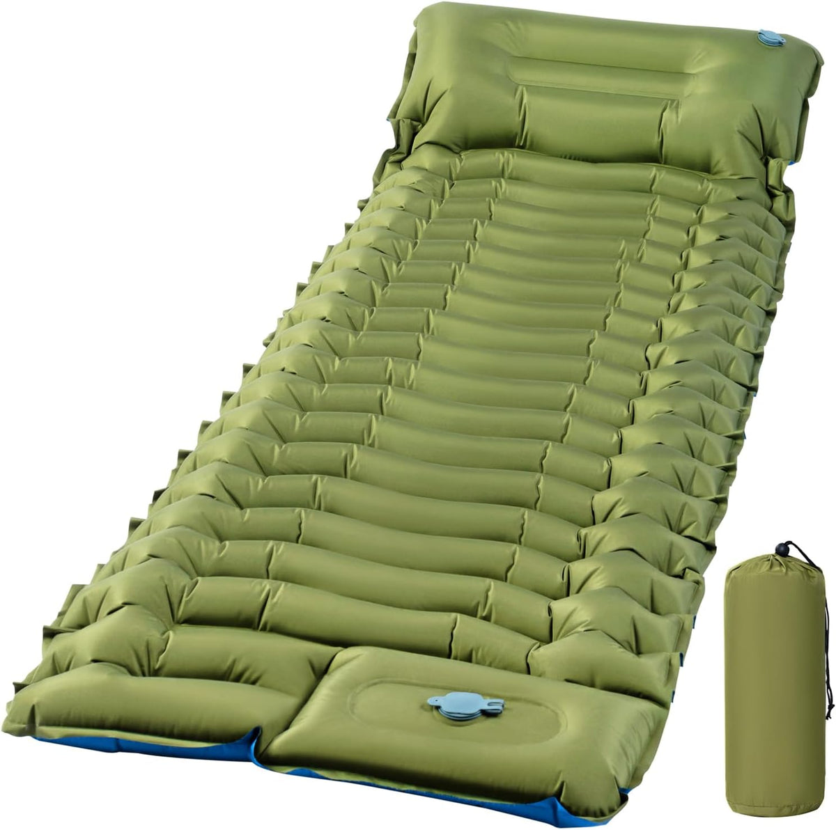 Ultralight Sleeping Pad for Camping, Camping Mat with Pillow | Built-In Foot Pump Inflatable Sleeping Pads Compact for Camping Backpacking Hiking Traveling Tent, Single, Green