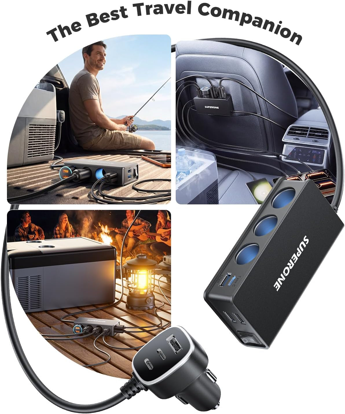 10 in 1 Cigarette Lighter Splitter,  3-Socket Adapter with 7 Ports | PD45W USB-C Fast Charging, Cigarette Lighter Adapter, 12V/24V USB C Car Charger Splitter, for Truck SUV RV Laptop Iphone GPS