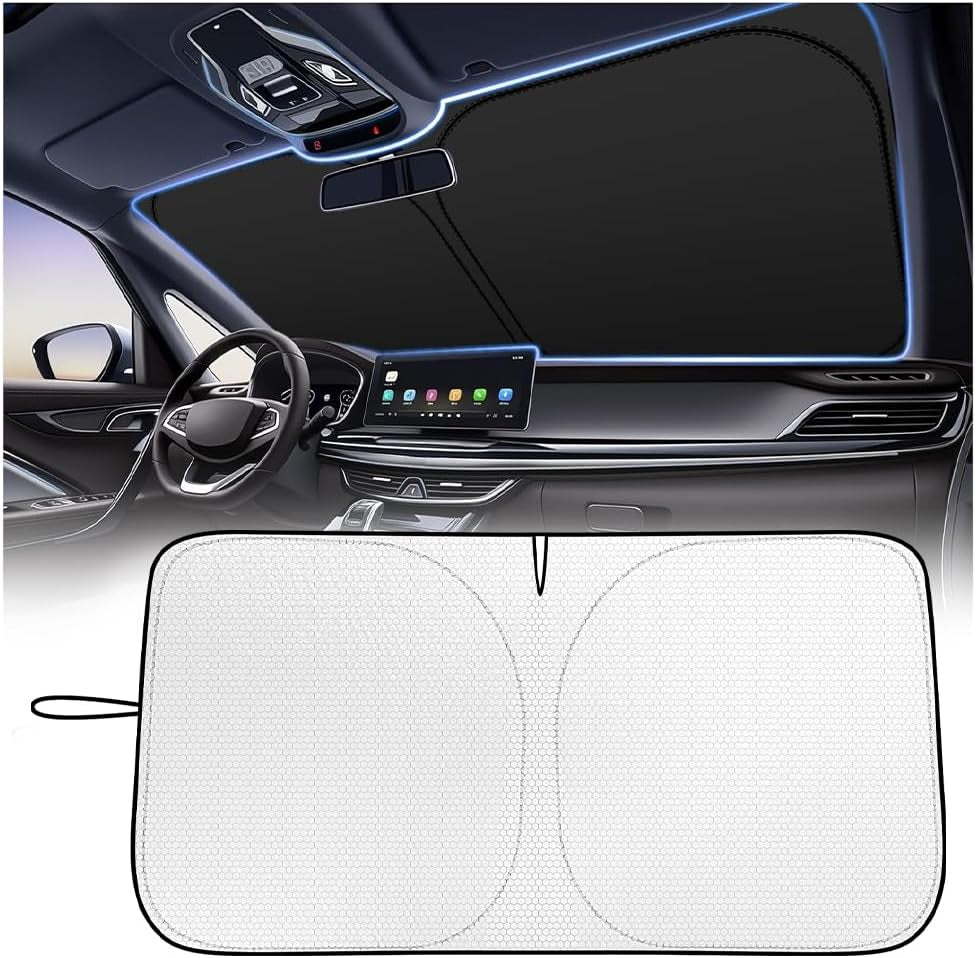 2026 Upgraded Thickened Car Windshield Sun Shade with Soccer Plaid Design,Foldable Sun Shade for Car Windshield with Storage Bag,57"X31.5" Portable Sunshade for Cars Windshields